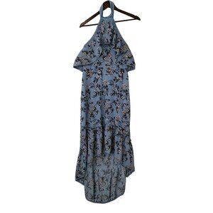 Chelsea28 Blue Floral Halter Hi-Low Dress With Ruffle Detail Size S Flowy NWT